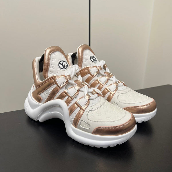 LV Archlight Sneaker 50mm Bianco Mix Bronzo Metallizzato Monogram Pelle Bovina