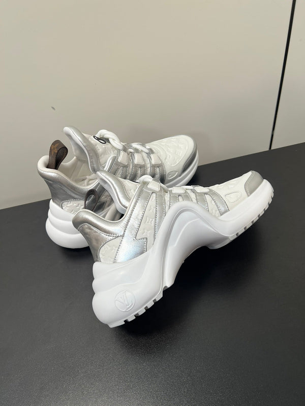 LV Archlight Sneaker 50mm Bianco Mix Argento Monogram Pelle di Vacchetta