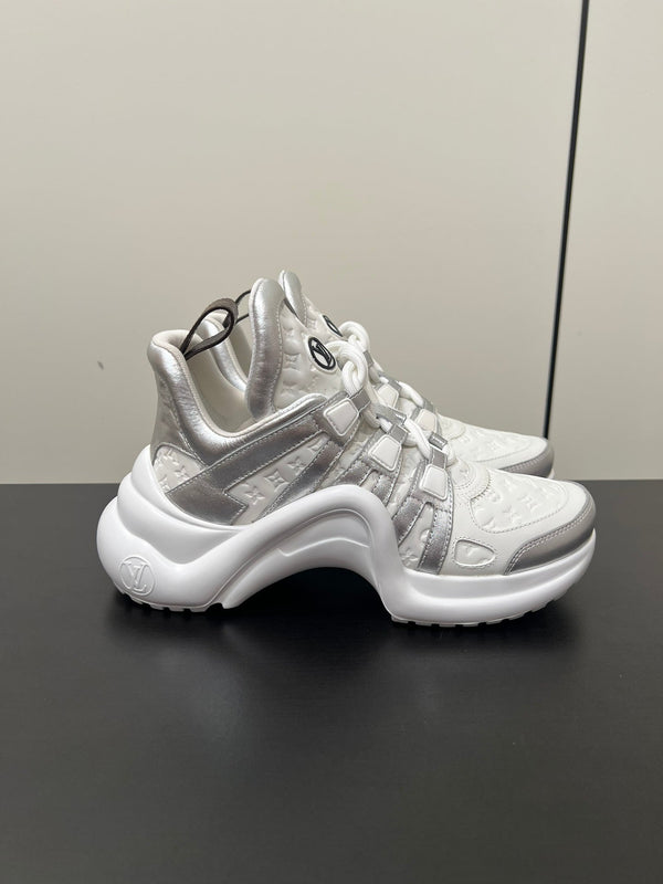 LV Archlight Sneaker 50mm Bianco Mix Argento Monogram Pelle di Vacchetta