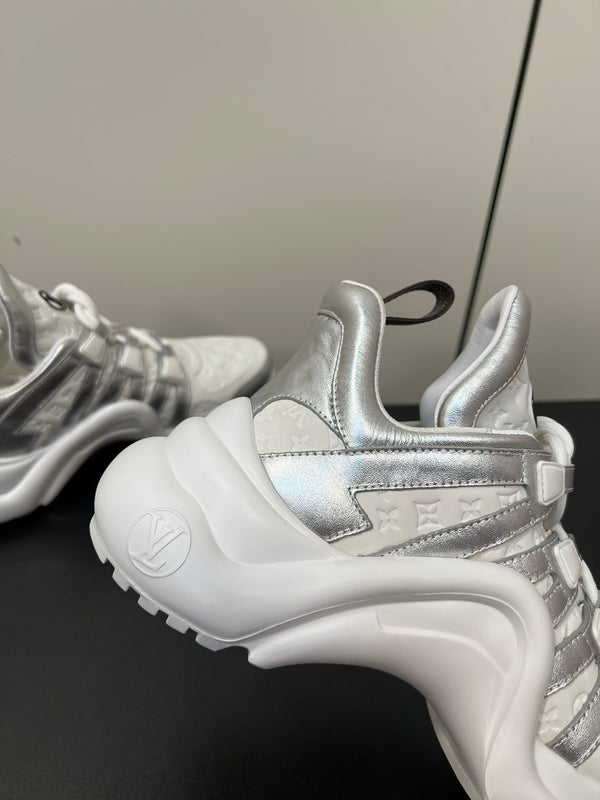LV Archlight Sneaker 50mm Bianco Mix Argento Monogram Pelle di Vacchetta