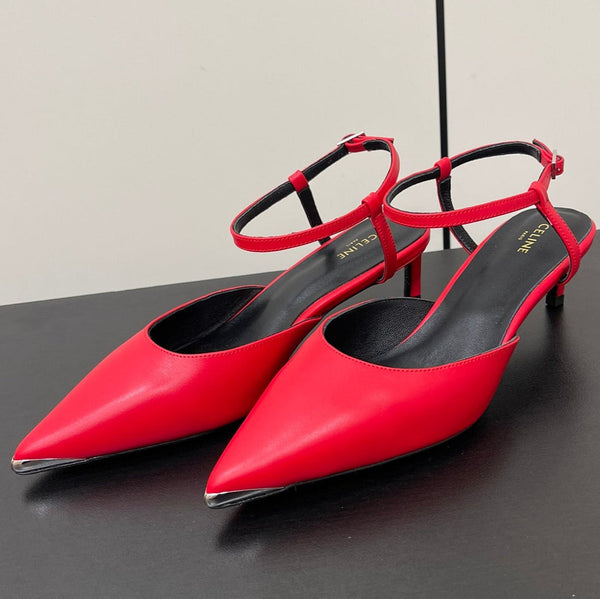 MORRAINE SLINGBACK PUMPS IN CHERRY RED CALFSKIN