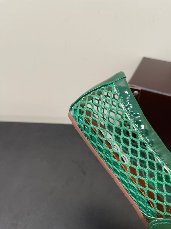 ALAIA BALLET FLATS IN COOL GREEN MESH FISHNET