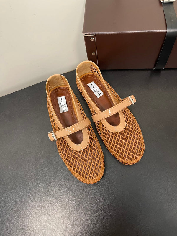 BALLERINE ALAIA IN RETE MARRONE RAME