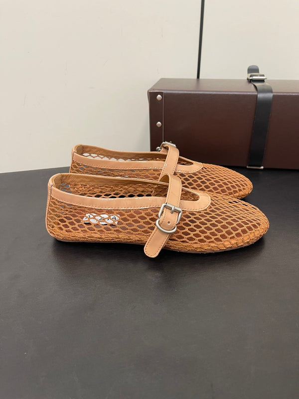 BALLERINE ALAIA IN RETE MARRONE RAME
