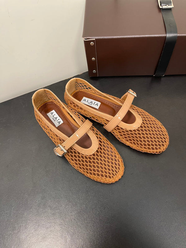 BALLERINE ALAIA IN RETE MARRONE RAME