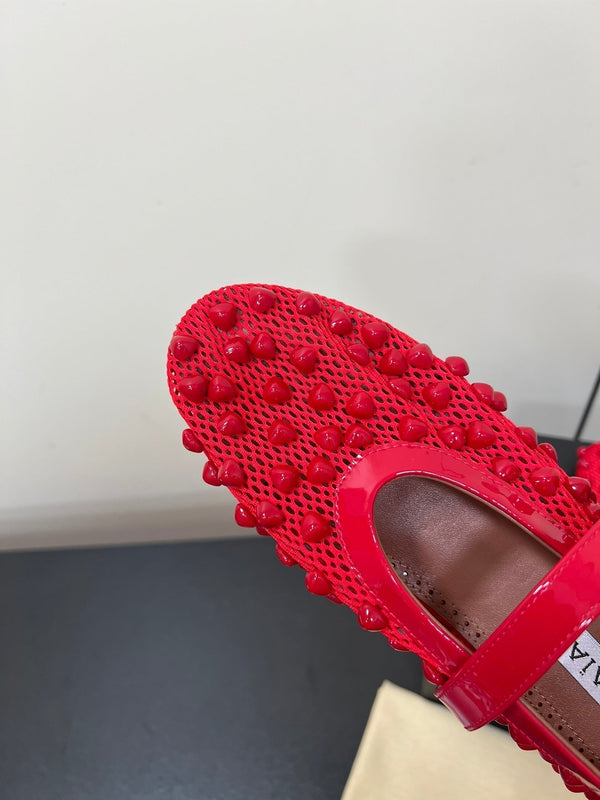 Alaila Ballet Flats With Studs On Fishnet In Red 975749