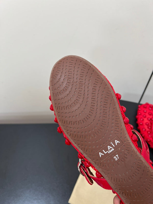 Alaila Ballet Flats With Studs On Fishnet In Red 975749