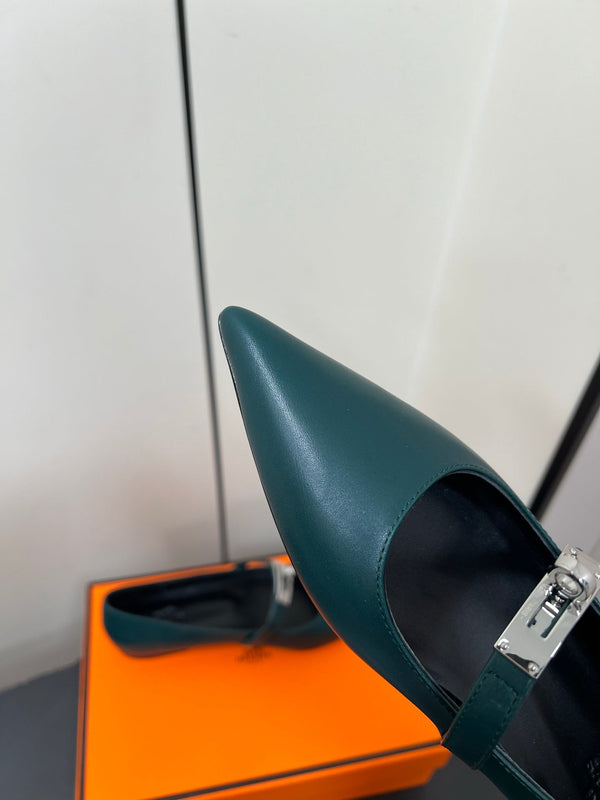 HM 25C Kelly Ballet Flat Castleton Green Calfskin 210294