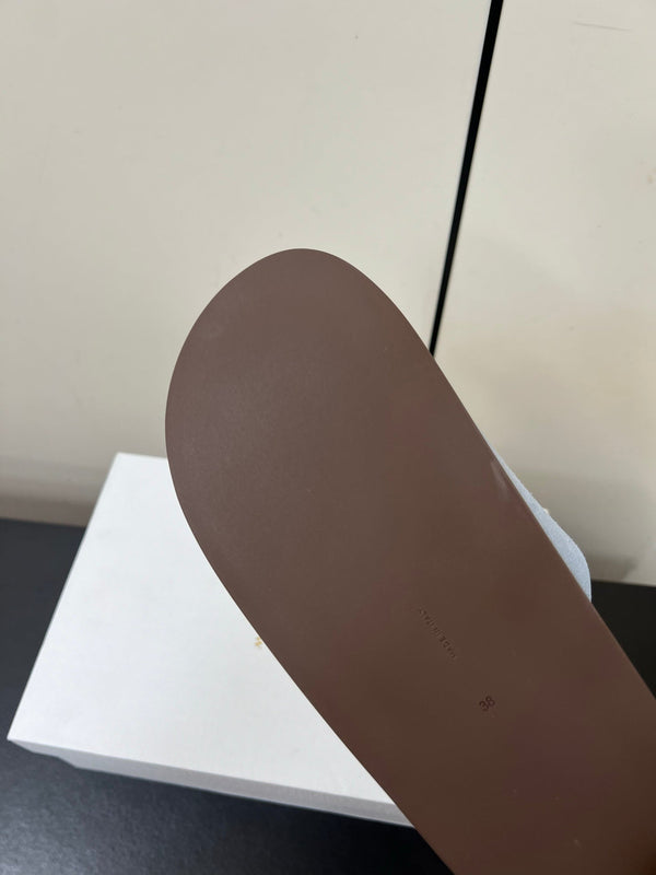 The Row Slippers In Baby Blue Suede 340021