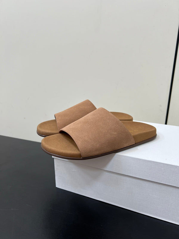 Pantofole The Row in pelle scamosciata marrone chiaro 340024