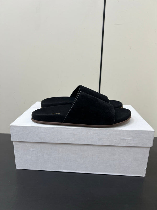 Pantofole The Row in pelle scamosciata nera 340025