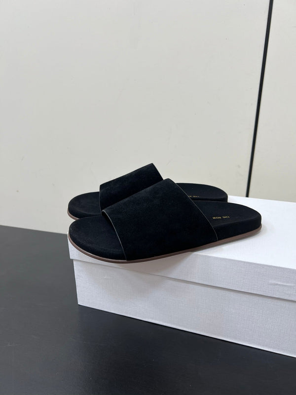 Pantofole The Row in pelle scamosciata nera 340025