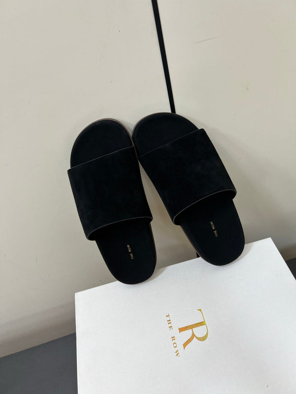 Pantofole The Row in pelle scamosciata nera 340025