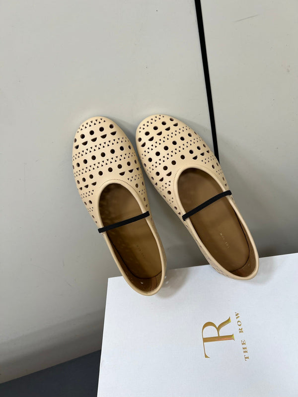 The Row Garden Mary Janes Flats Beige Pelle di vitello 340032