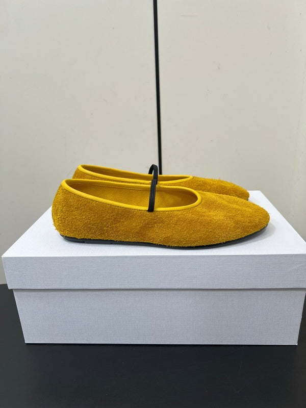 Scarpetta da ballo elastica in pelle scamosciata color ambra e oro 340037