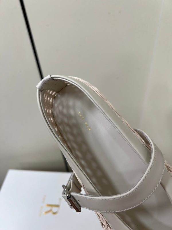 The Row 25ss Mary Jane Flat Light Pink Mesh And Grey Cowhide 340042