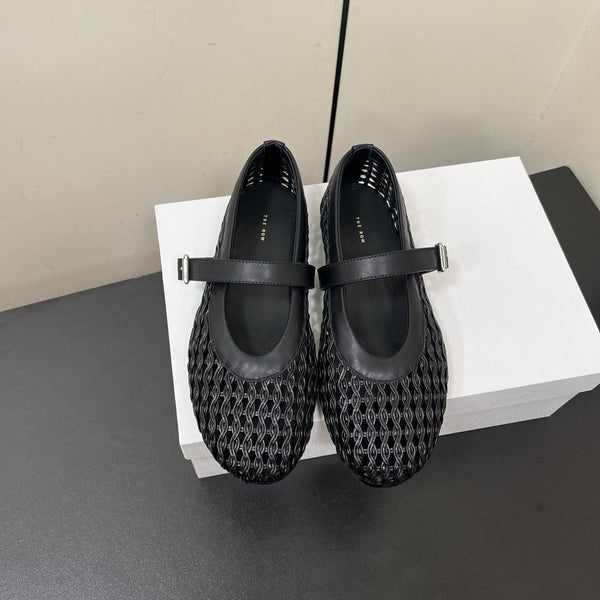 The Row 25ss Mary Jane Flat Nero Mesh Pelle di Vacchetta 340043