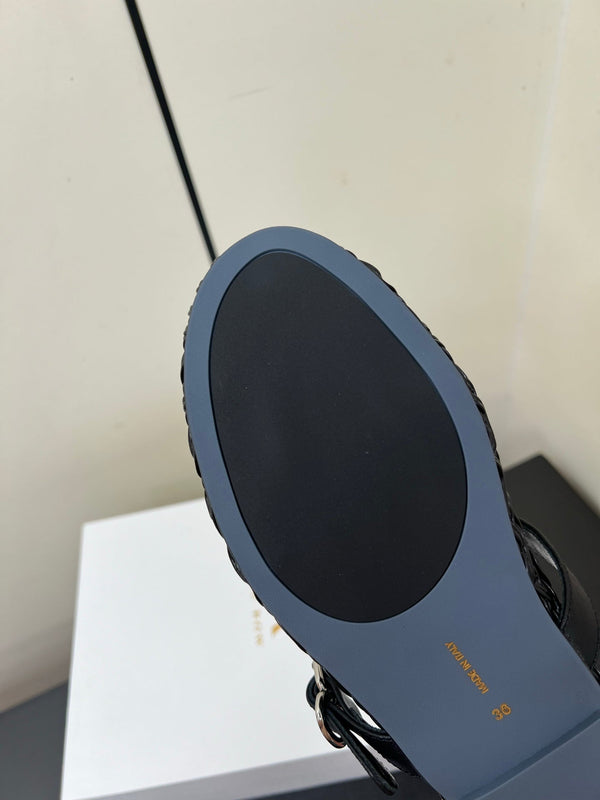 The Row 25ss Mary Jane Flat Nero Mesh Pelle di Vacchetta 340043