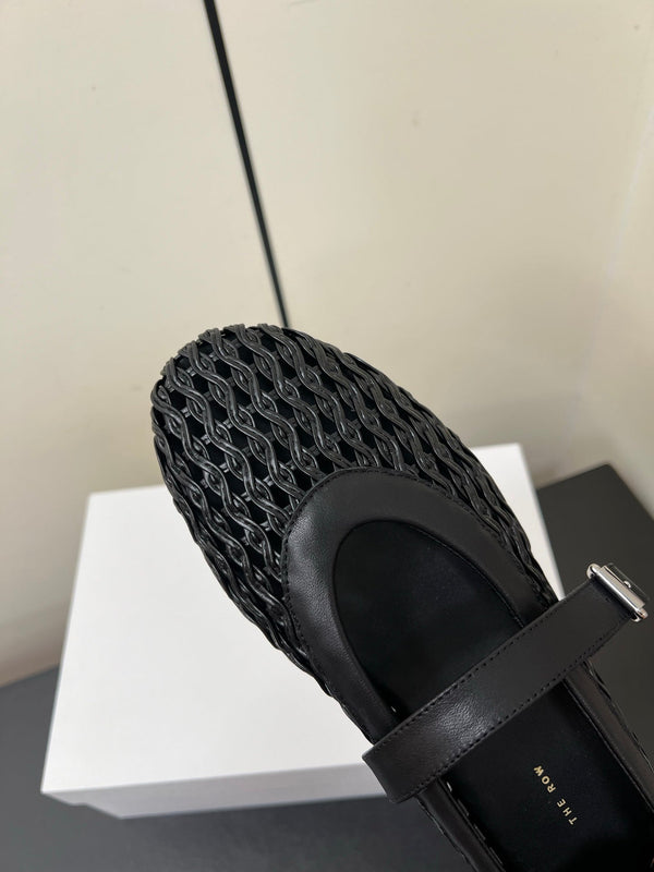The Row 25ss Mary Jane Flat Nero Mesh Pelle di Vacchetta 340043