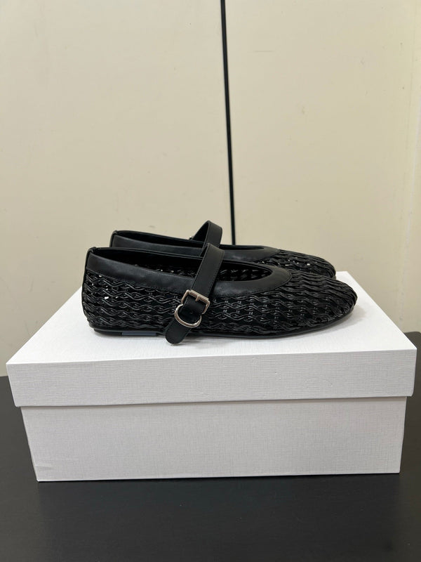 The Row 25ss Mary Jane Flat Nero Mesh Pelle di Vacchetta 340043