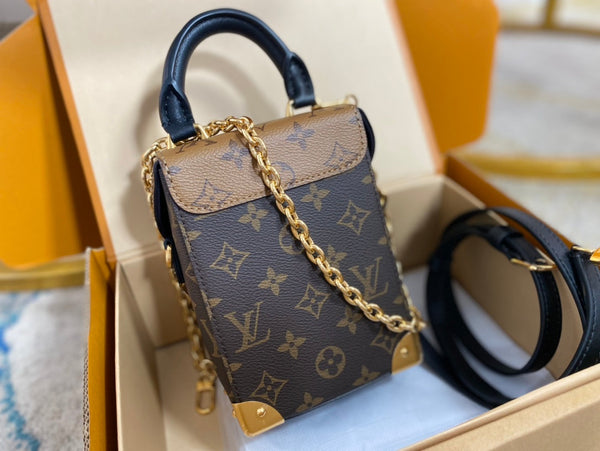 BORSA PER FOTOCAMERA 17 IN TELA MONOGRAMMA MARRONE E MONOGRAMMA RETRO