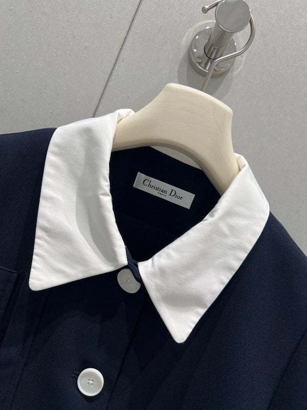 CD 25 Short-sleeved Jacket with Pleated Shorts Set Blue Polyester 220935