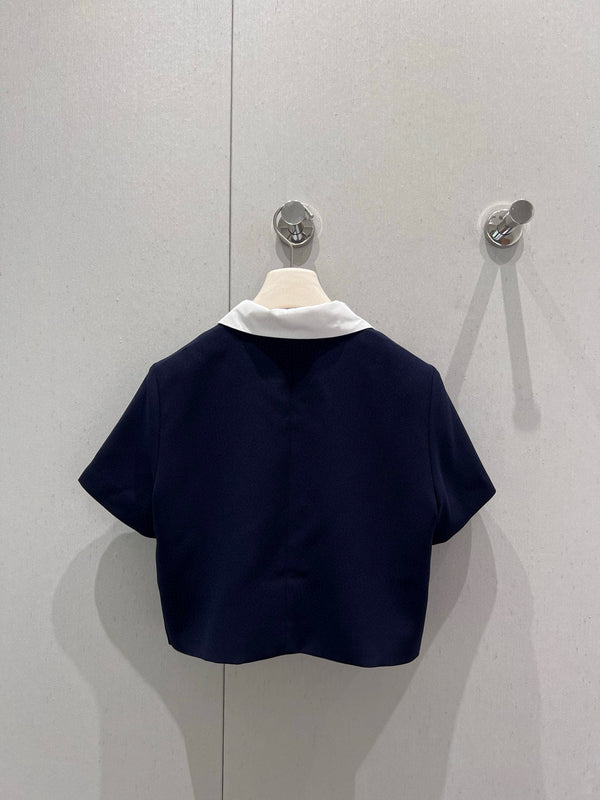 CD 25 Short-sleeved Jacket with Pleated Shorts Set Blue Polyester 220935