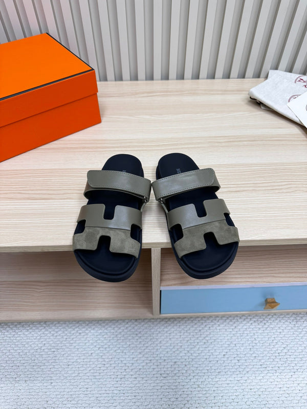 HM Chypre Sandal In Grey Green Cowhide And Suede  968868