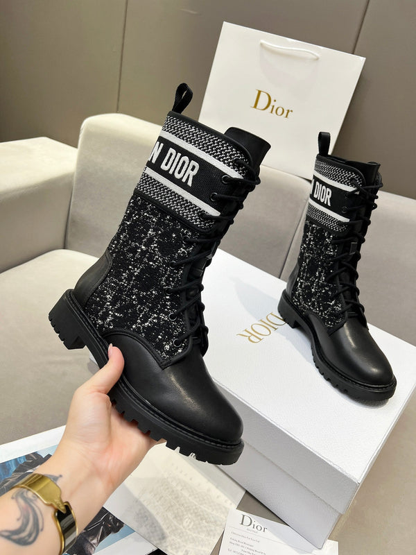 CD D-Major Ankle Boot In Black Mix White Tweed And Lambskin 107725