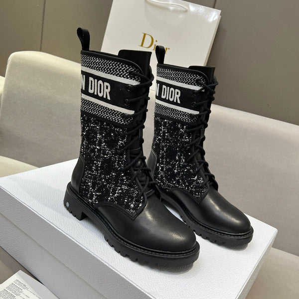 CD D-Major Ankle Boot In Black Mix White Tweed And Lambskin 107725