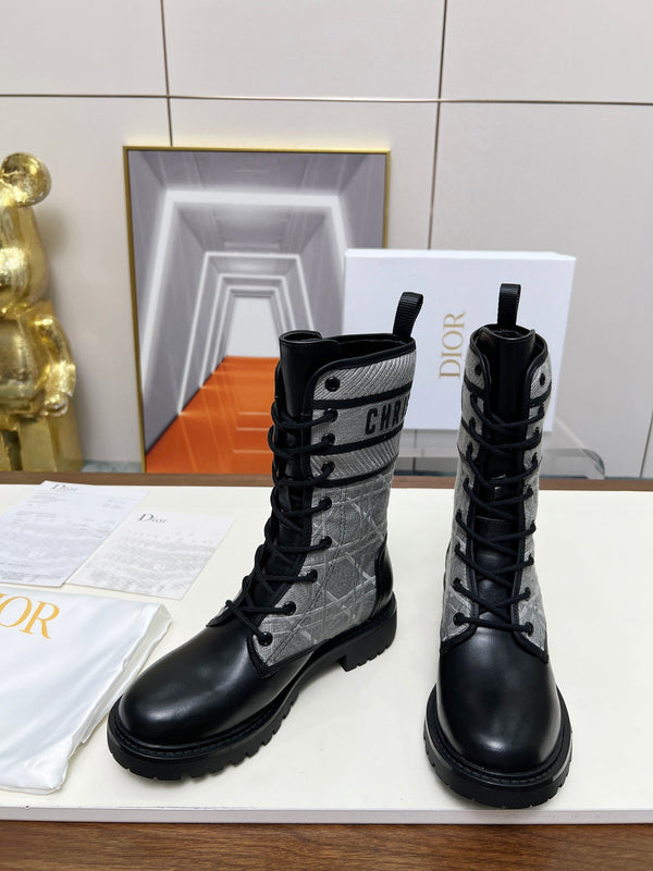 CD D-Major Ankle Boot In Grey Mix Black Denim Fabric And Lambskin 107724