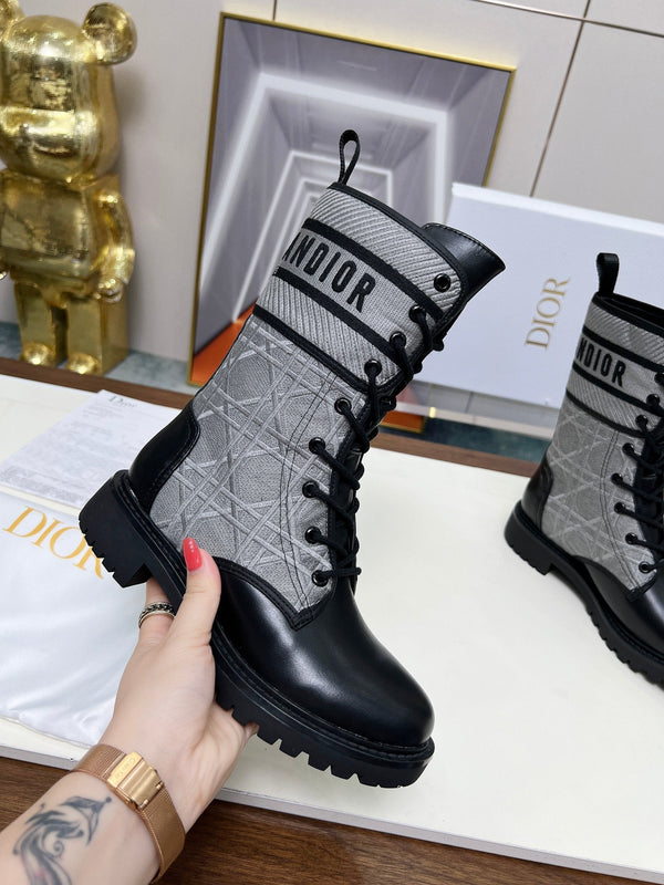 CD D-Major Ankle Boot In Grey Mix Black Denim Fabric And Lambskin 107724