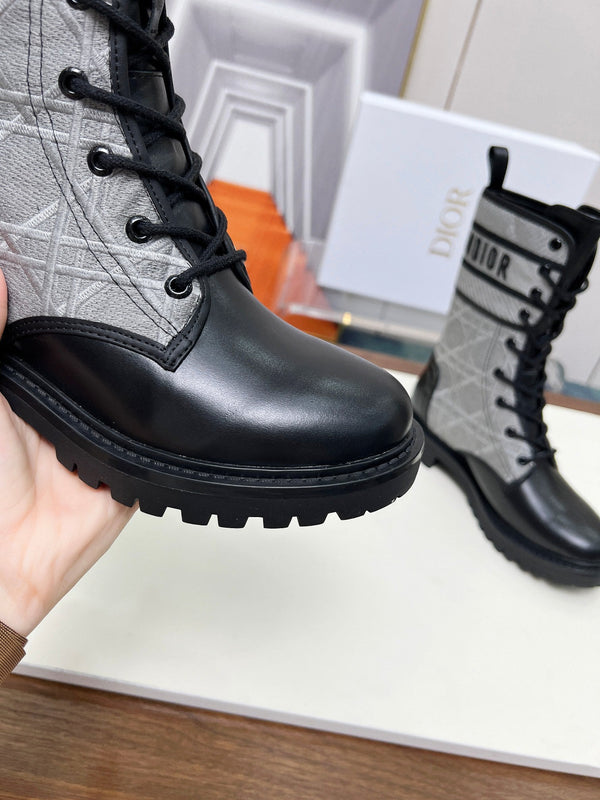 CD D-Major Ankle Boot In Grey Mix Black Denim Fabric And Lambskin 107724