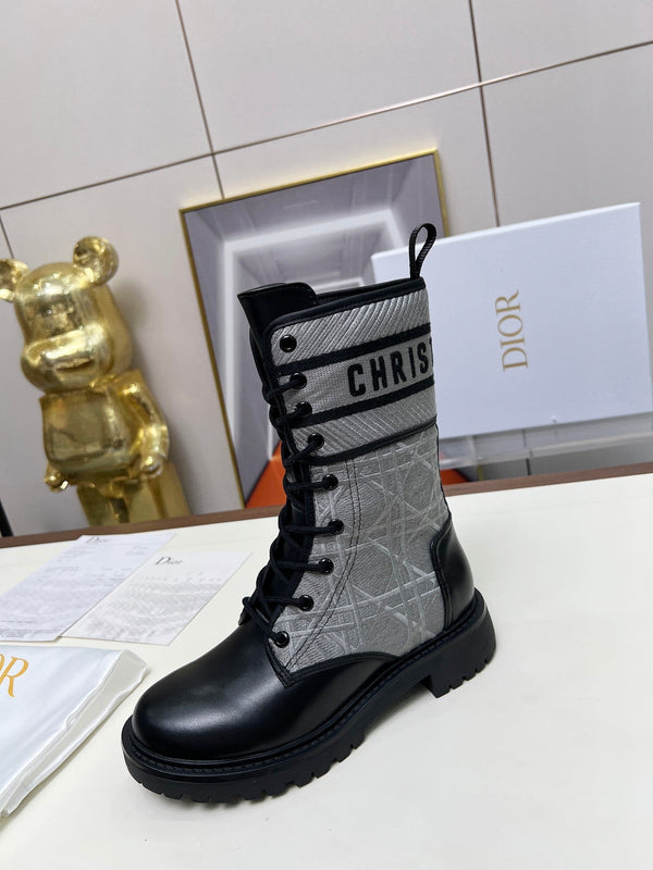 CD D-Major Ankle Boot In Grey Mix Black Denim Fabric And Lambskin 107724