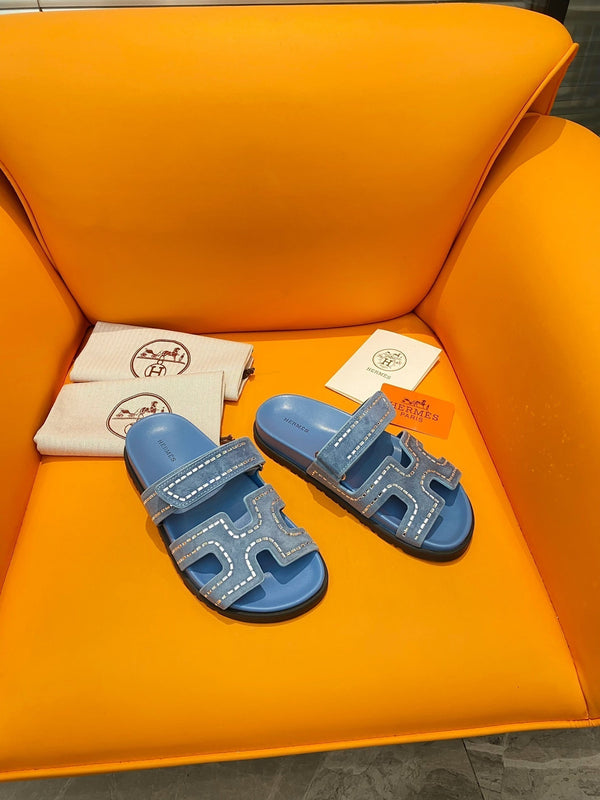 chypre sandal crystal blue suede calfskin