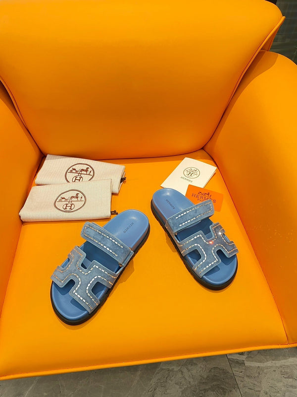 chypre sandal crystal blue suede calfskin