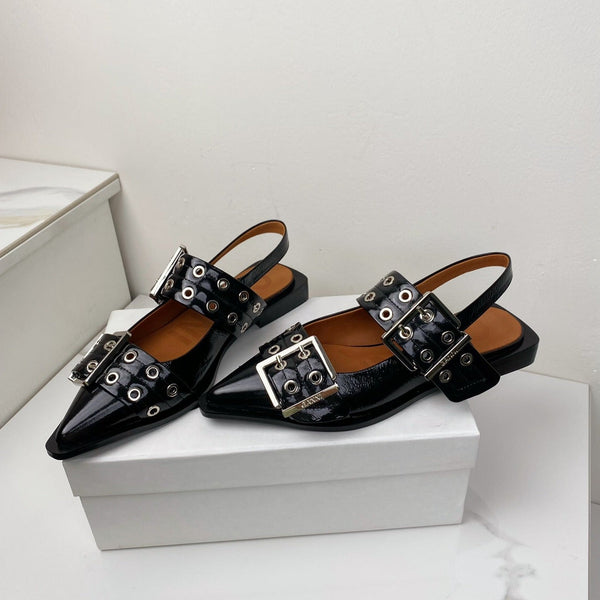 ganni black feminine buckle slingback flat