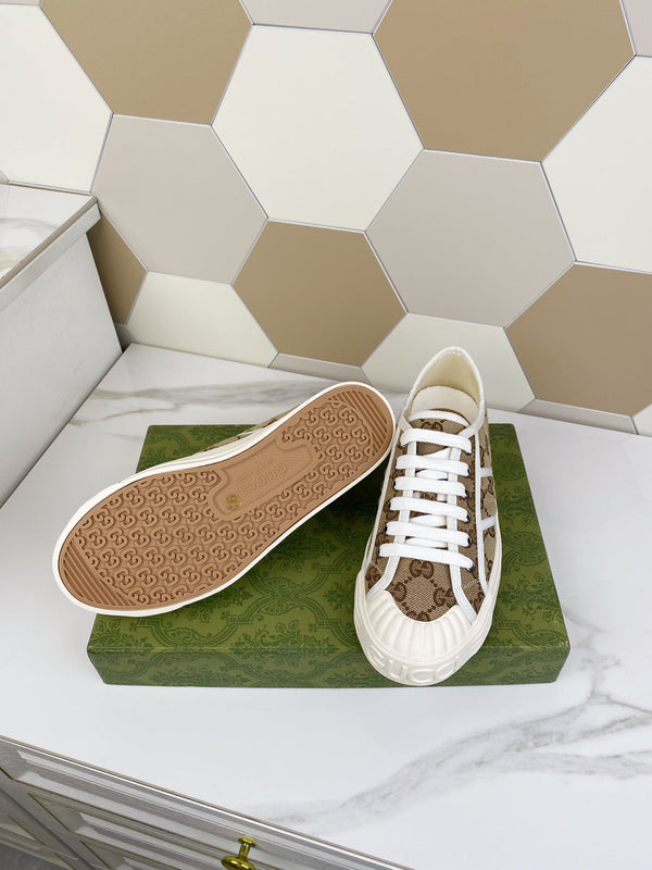 GG JULIO SNEAKER WITH WEB BROWN PATTERNED CANVAS