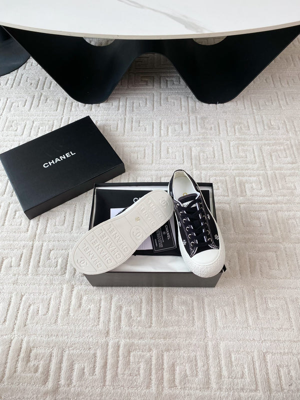 CC Low Sneaker 35mm Black Textile Fabric And Lambskin