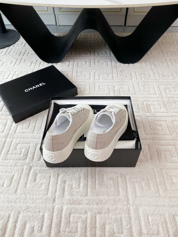 CC Low Sneaker 35mm White Grey Textile Fabric And Lambskin