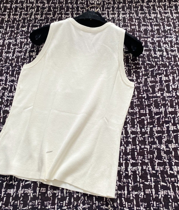 Gilet in maglia con logo YSL 25 blu e bianco in lana tencel e lino