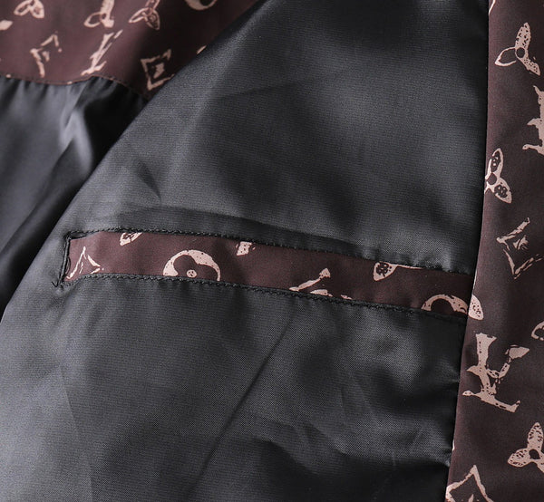 LV HOODED JACKET IN BLACK DAMIER AND BROWN TRIM 239036