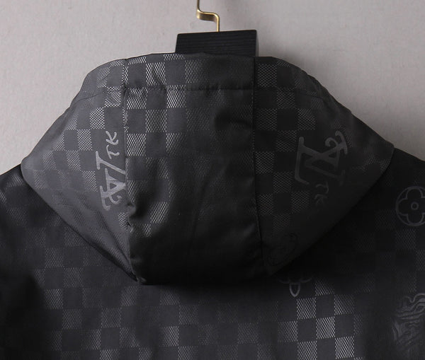 LV HOODED JACKET IN BLACK DAMIER AND BROWN TRIM 239036