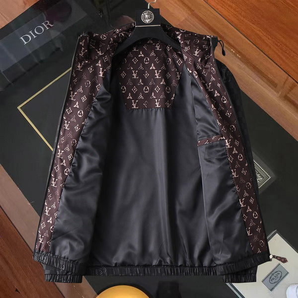 LV HOODED JACKET IN BLACK DAMIER AND BROWN TRIM 239036