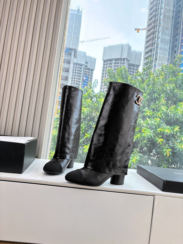 CC 25 High Boot Black Aged Calfskin Grosgrain 430338