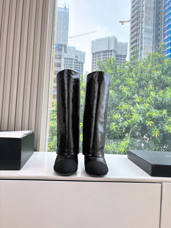 CC 25 High Boot Black Aged Calfskin Grosgrain 430338