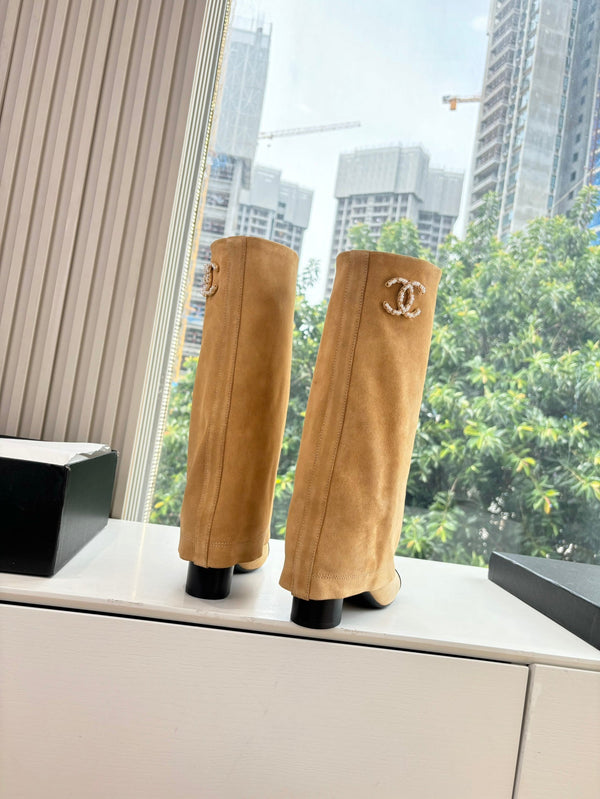 CC 25 High Boot Beige Suede Grosgrain 430340