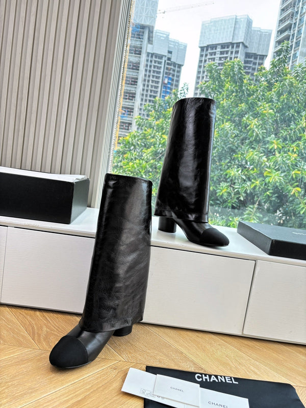 CC 25 High Boot Black Aged Calfskin Grosgrain 430338