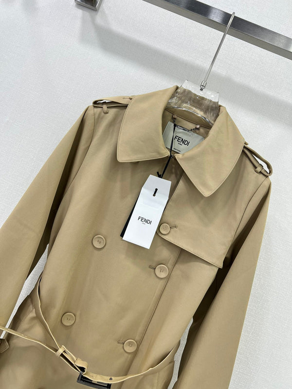 Fendi 25 Lace-up Trench Coat Beige Cotton