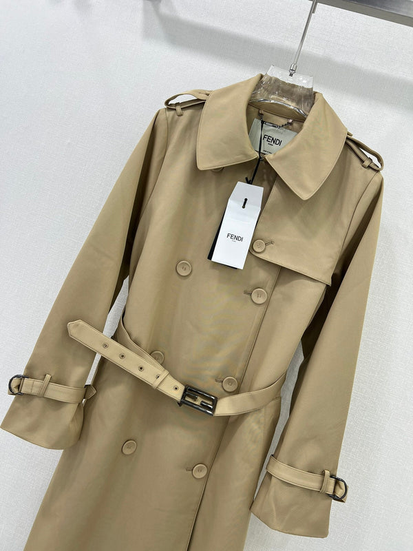 Fendi 25 Lace-up Trench Coat Beige Cotton